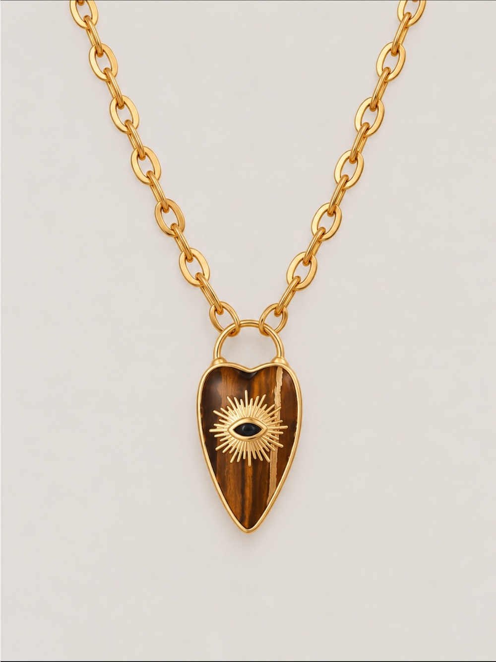 New! Tiger Eye Evil Eye Heart Pendant Necklace NWOT